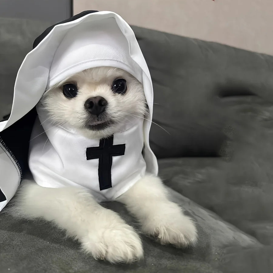 Pet Halloween Nun Costume Funny Hooded