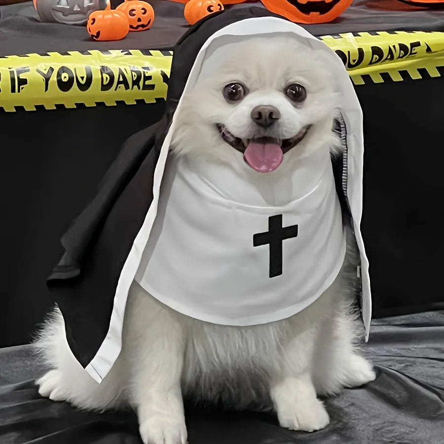 Pet Halloween Nun Costume Funny Hooded