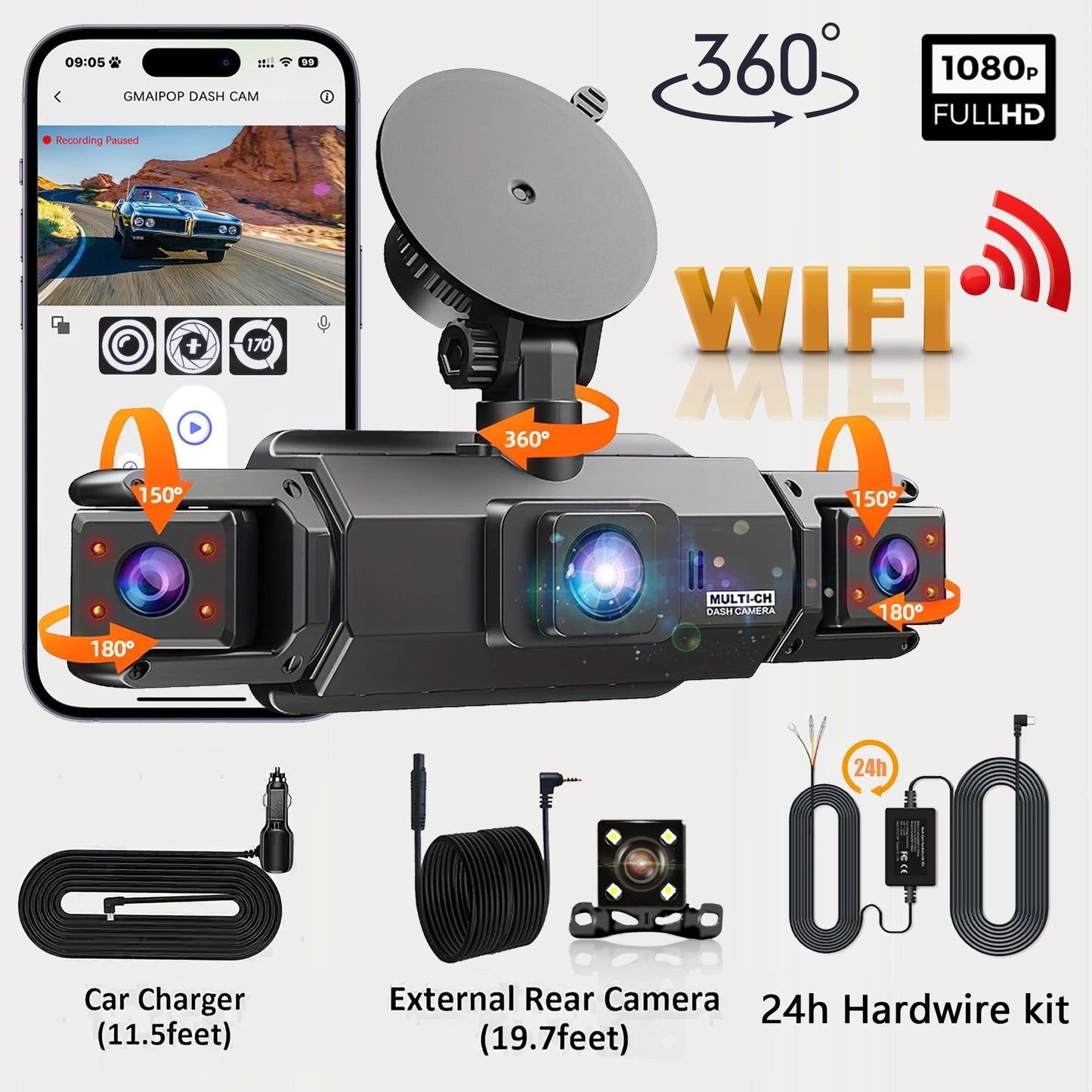 Dashcam for cars 4 Channe