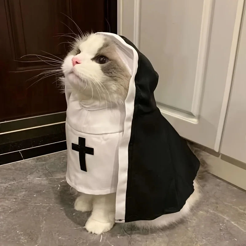 Pet Halloween Nun Costume Funny Hooded