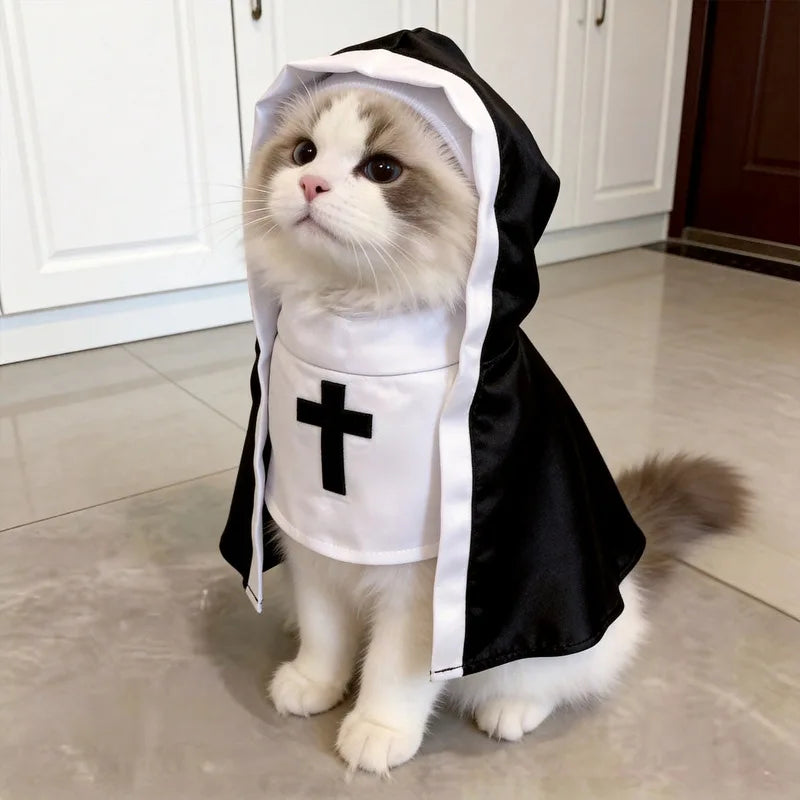Pet Halloween Nun Costume Funny Hooded