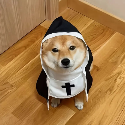 Pet Halloween Nun Costume Funny Hooded