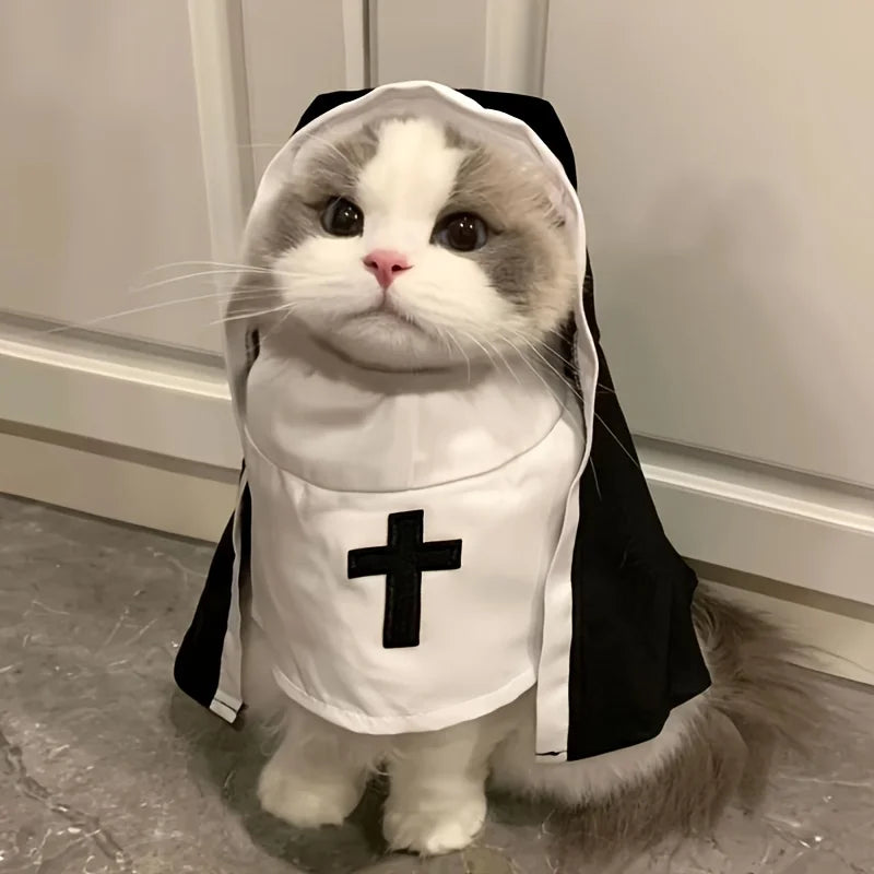 Pet Halloween Nun Costume Funny Hooded